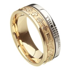 Celtic Cross Faith Yellow Gold with White Rail Band