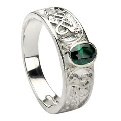 Celtic Emerald Set White Gold Ring