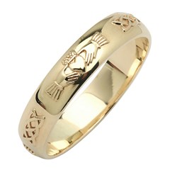 Claddagh & Celtic Knot Yellow Gold Wedding Band
