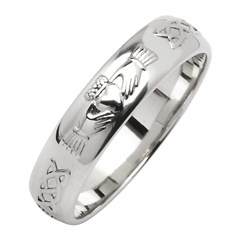 Claddagh & Celtic Knot White Gold Wedding Band