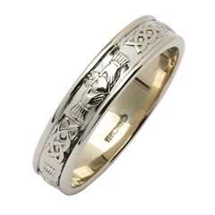 Claddagh & Celtic Knot White Gold Narrow Wedding Band