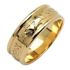 Claddagh & Celtic Knot Yellow Gold Wide Wedding Band