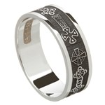 Celtic Cross Oxidized Silver Wedding Ring - Gents