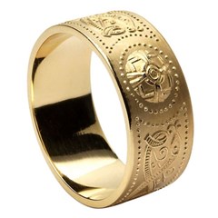 Gents Celtic Warrior Wide Yellow Gold Wedding Band