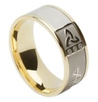 Ogham & Trinity Knot Silver Band with Yellow Gold Center - Trinity Knot