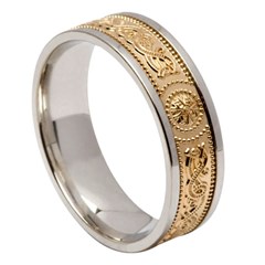 Gents Celtic Warrior Silver Band with Yellow Gold Center