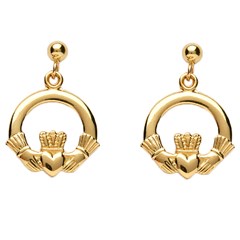 Baby Yellow Gold Claddagh Drop Earrings