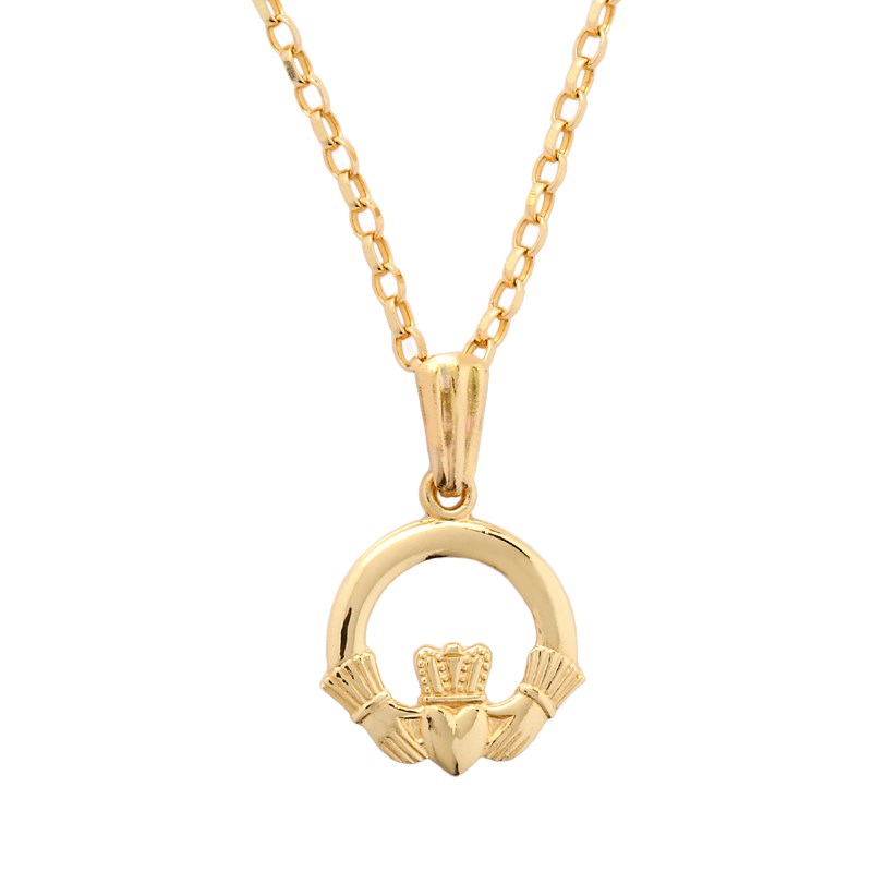 Small Yellow Gold Claddagh Pendant - Celtic Necklaces & Pendants