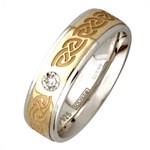 Celtic Knot Silver Wedding Band with Gold Center and Diamond - Ladies