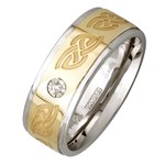 Celtic Knot Silver Wedding Band with Gold Center and Diamond - Gents