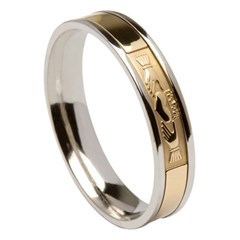 Claddagh Silver Band with Yellow Gold Center