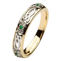 Celtic Emerald & Diamond Cluster Two Tone Wedding Ring