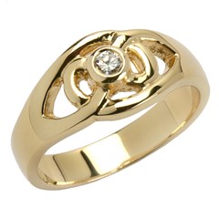 Diamond Set Celtic Yellow Gold Ring with Brilliant Cut Diamond