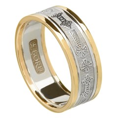 Celtic Cross Silver Wedding Ring with Gold Trim