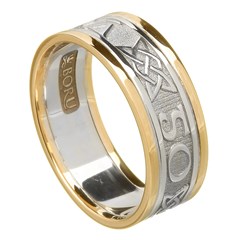 Love Forever Silver Wedding Band with Gold Trim
