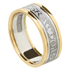 Love Loyalty Friendship Silver Wedding Band with Gold Trim