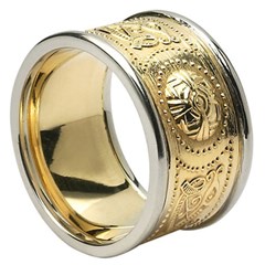 Gents Celtic Warrior Wide Yellow Gold Wedding Band with Trim