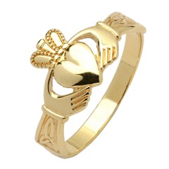 Ladies Trinity Knot Yellow Gold Claddagh Ring