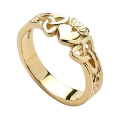 Ladies Heart Trinity Knot Yellow Gold Claddagh Ring