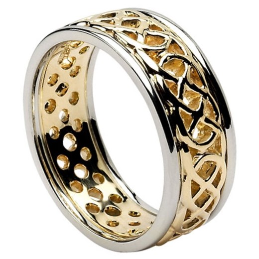 Pierced Celtic Knot Gold Wedding Ring with Trim - Celtic Wedding Rings ...