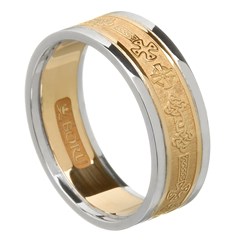 Celtic Cross Gold Wedding Ring with Trim