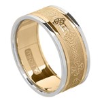 Celtic Cross Gold Wedding Ring with Trim - Gents
