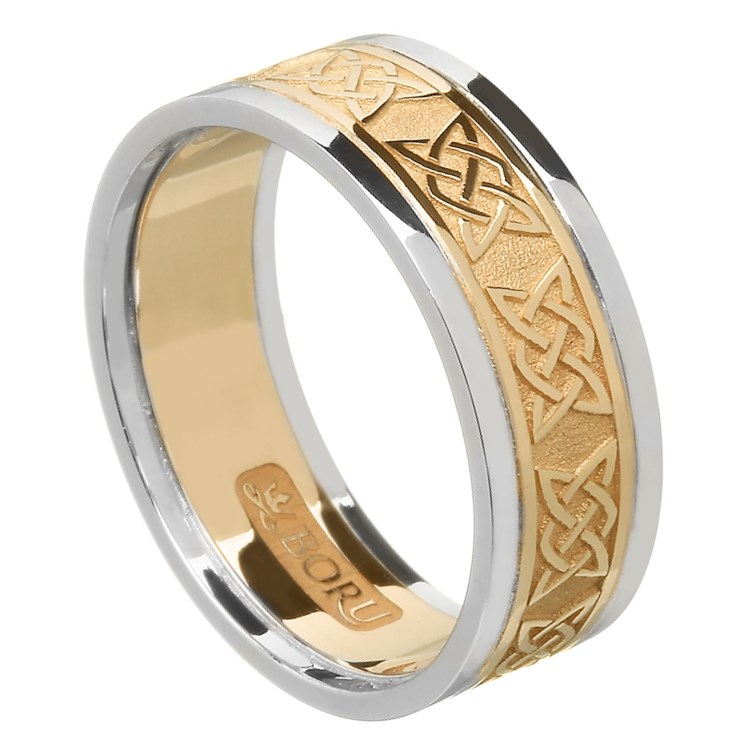 Lovers Knot Gold Wedding Band with Trim - Ladies
