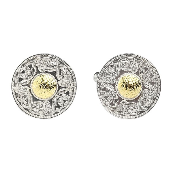 Celtic Warrior Large Cufflinks with 18k Gold Bead