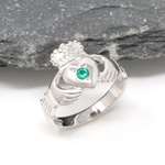 Ladies Claddagh Emerald Set Ring - White Gold