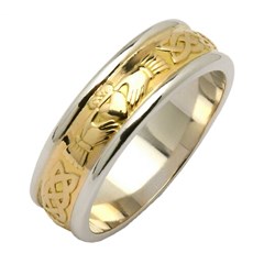 Claddagh & Celtic Knot Two Tone Wedding Band