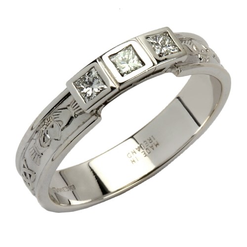 Claddagh Trilogy Ring with 3 Princess Cut Diamonds