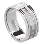 Claddagh White Gold Wedding Band with Trim - Gents