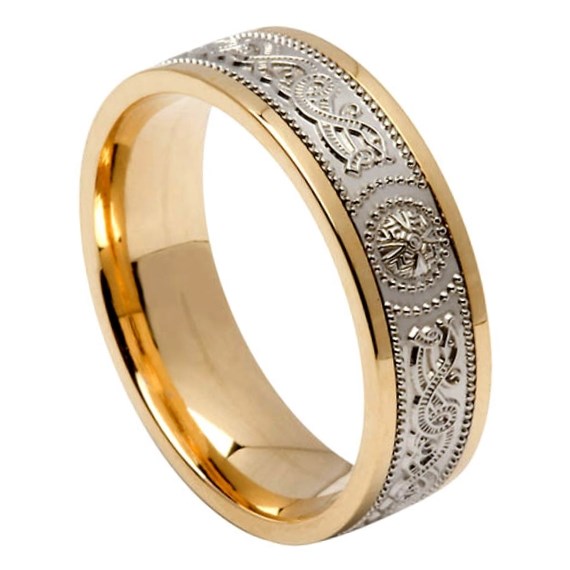 Gents Celtic Warrior Yellow Gold Band with White Gold Center