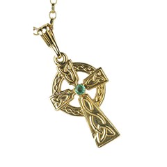 Medium Traditional Celtic Cross with Emerald Set Stone