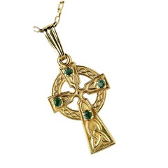 Medium Traditional Celtic Cross with Emerald Set Stones x 4