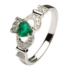 Claddagh Ring with Emerald and Diamonds