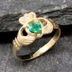 Ladies Claddagh Heart Emerald Set Ring