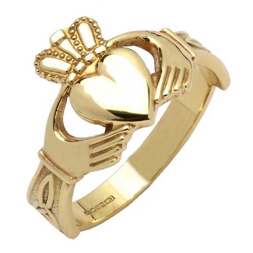 Gents Trinity Knot Yellow Gold Claddagh Ring