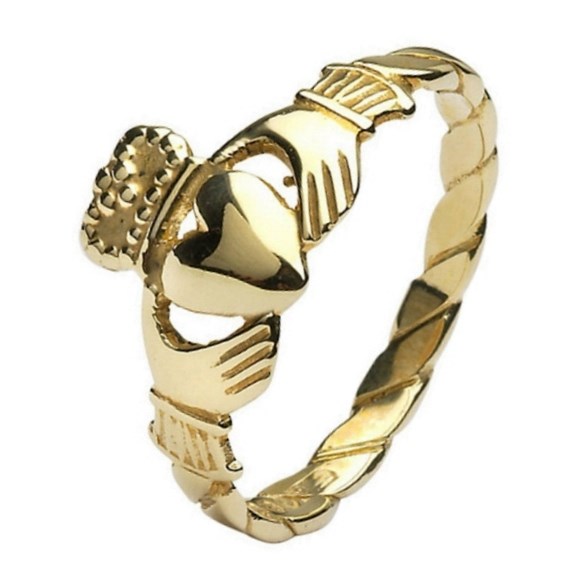 Ladies Twist Shank Yellow Gold Claddagh Ring