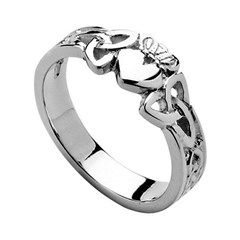Ladies Heart Trinity Knot White Gold Claddagh Ring
