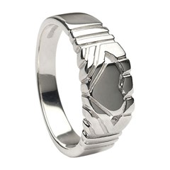 Gents Claddagh Square White Gold Ring