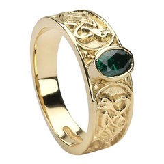 Celtic Emerald Set Yellow Gold Ring