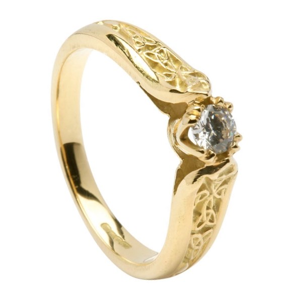 Diamond Engagement Yellow Gold Ring with Trinity Shank