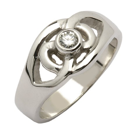 Diamond Set Celtic White Gold Ring with Brilliant Cut Diamond