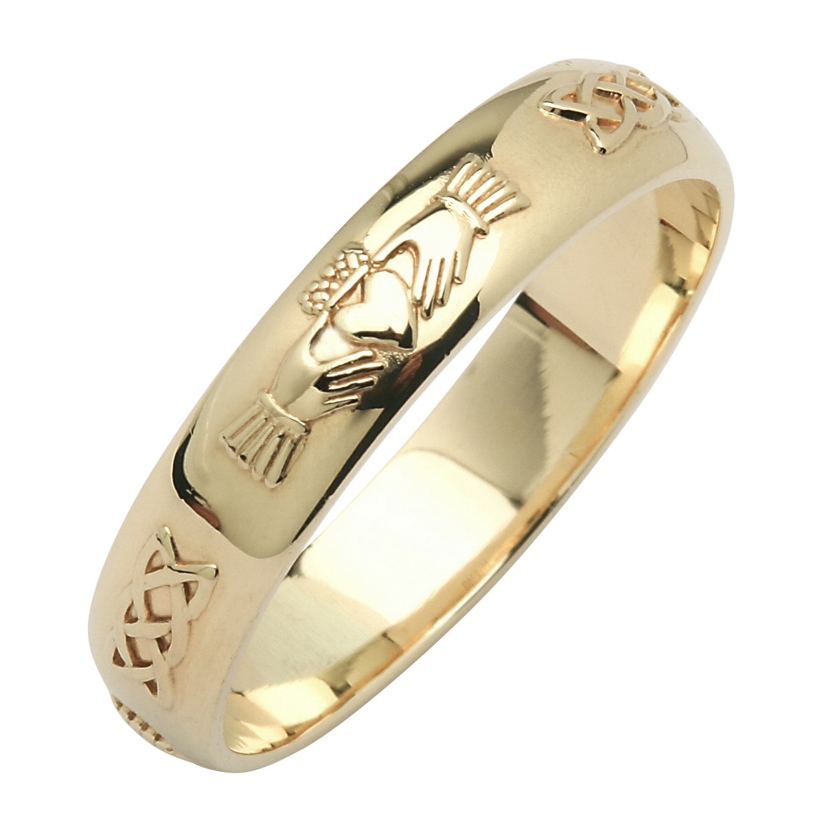 Claddagh & Celtic Knot Yellow Gold Wedding Band Claddagh