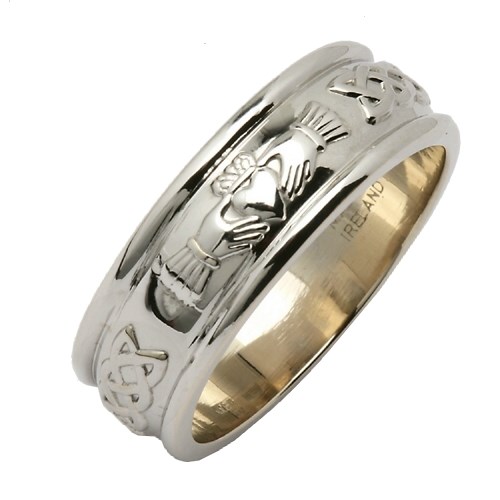 Claddagh & Celtic Knot White Gold Wide Wedding Band