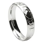 Claddagh Court Shape White Gold Wedding Ring - Gents