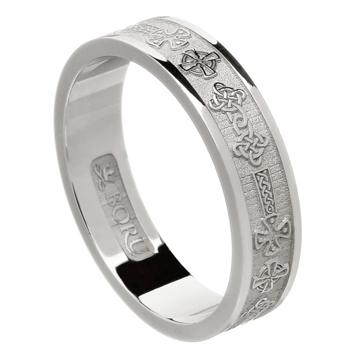 Celtic Cross White Gold Wedding Ring - Ladies