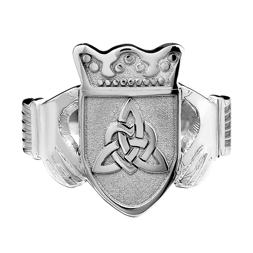 Ladies Coat of Arms White Gold Claddagh Ring