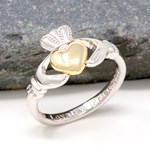 Ladies Silver Claddagh Ring with Gold Heart
